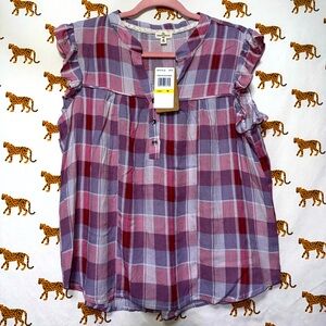 Mason & Belle checkered ruffle sleeve top size M NWT